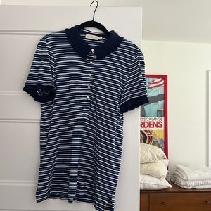 Tory Burch striped polo with pearl logo button size medium